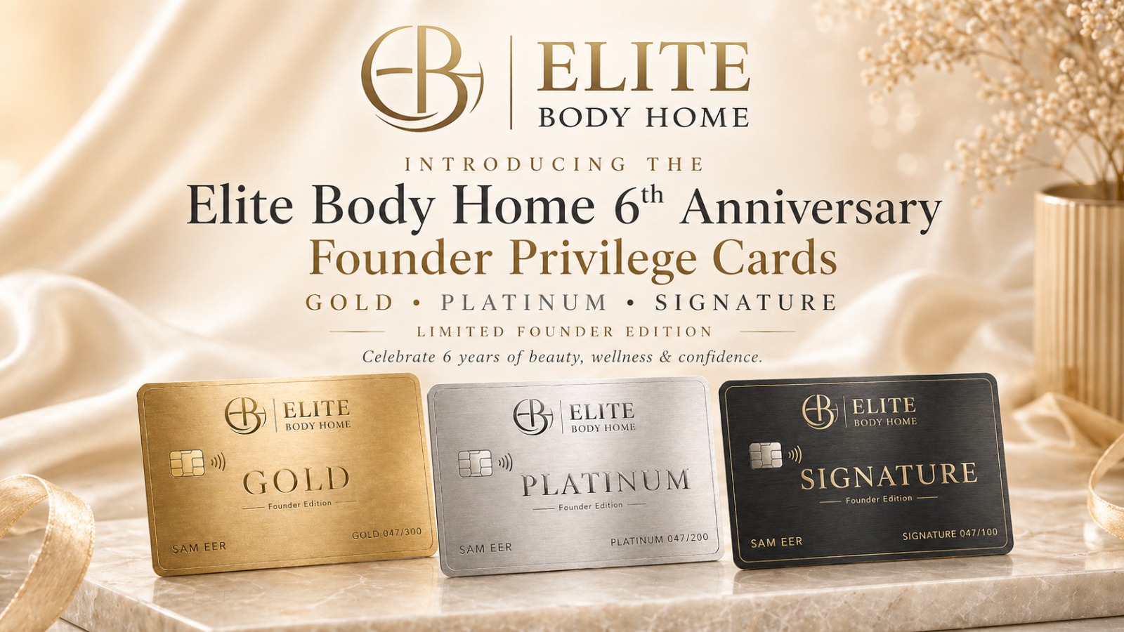 Introducing the Elite Body Home 6th Anniversary Founder Privilege Cards